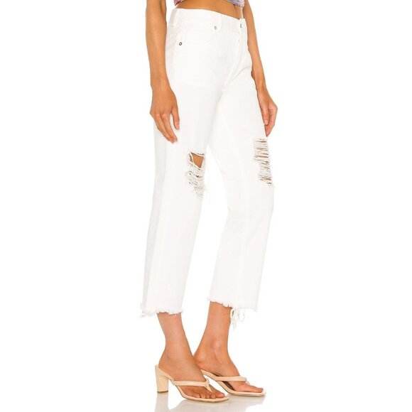 WE THE FREE PEOPLE Maggie White Mid Rise Destroyed Straight Leg Jeans, Size 29 - Picture 3 of 14